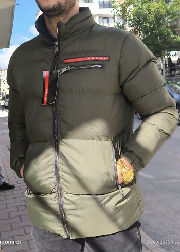 Yeşil Kamuflaj Desenli Kısa Fermuarlı Erkek Mont