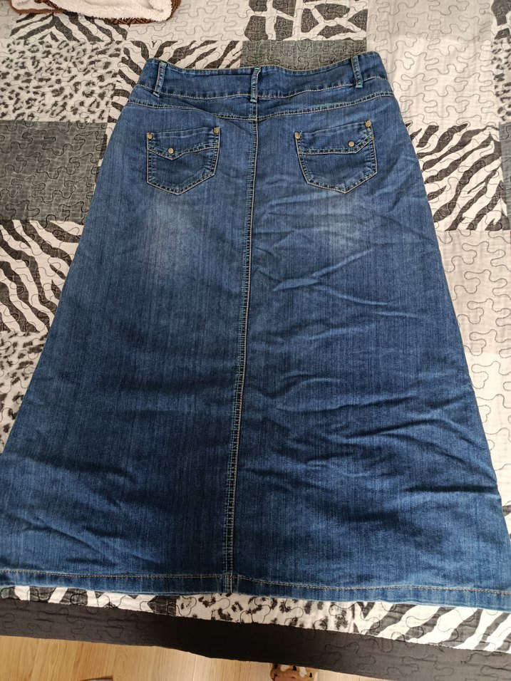 Boncuk Detaylı Mavi Midi Denim Etek - Görsel 2