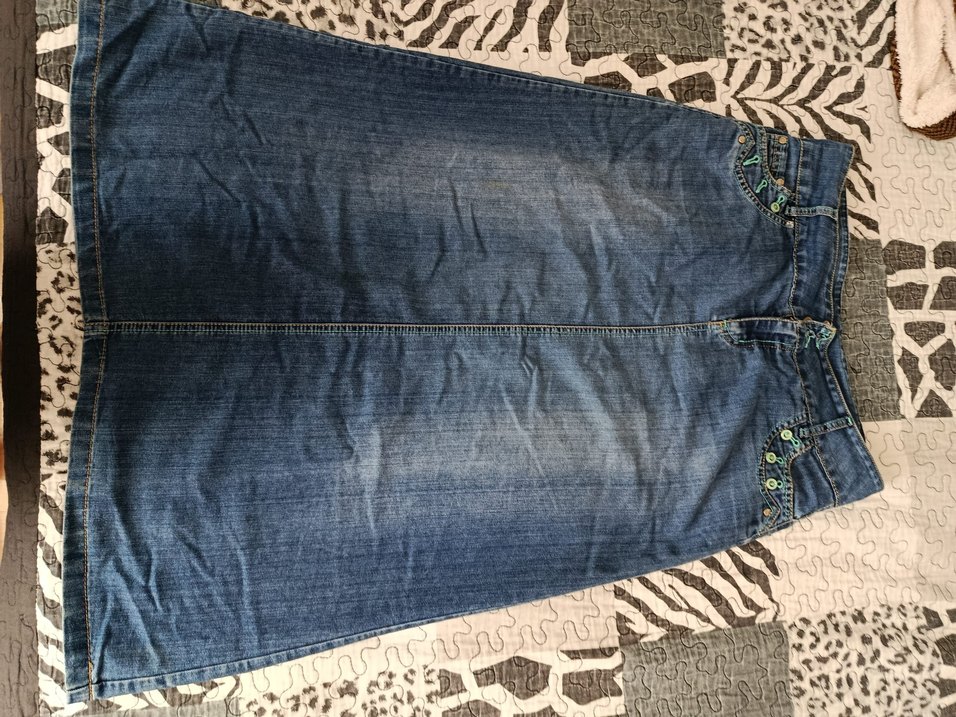 Boncuk Detaylı Mavi Midi Denim Etek - Görsel 3
