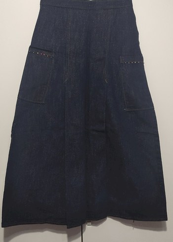38 Beden Navy Renkli Midi Denim Etek