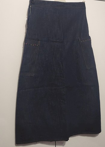 38 Beden lacivert Renk Navy Renkli Midi Denim Etek