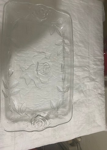 Beyaz Vintage Çiçek Desenli Cam Pasta Tabağı - Görsel 4