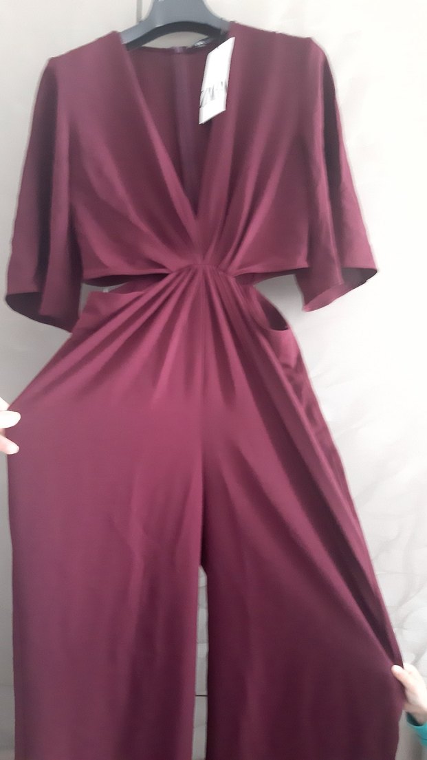 zara tulum yanlarda dekolteli uzun bordo sifir hic giyilmedi - Görsel 2