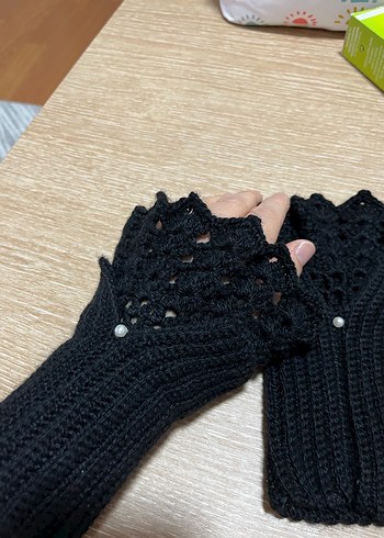 Siyah Örgü Gotik Kadın Eldiven - Görsel 7