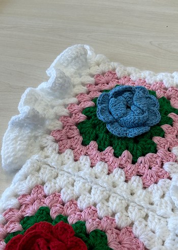 Çiçek Desenli Çok Renkli Örgü Kız Hırka - Görsel 5