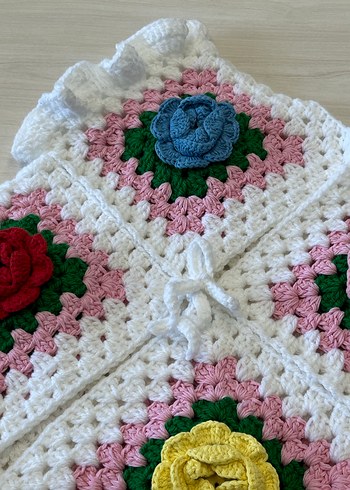 Çiçek Desenli Çok Renkli Örgü Kız Hırka - Görsel 6