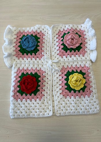 Çiçek Desenli Çok Renkli Örgü Kız Hırka - Görsel 2