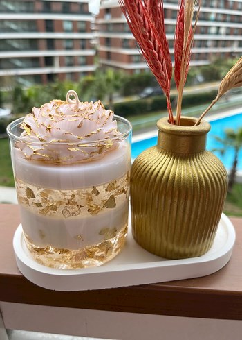 Altın Renkli Dekoratif Mum ve Vazolu Set - Görsel 2