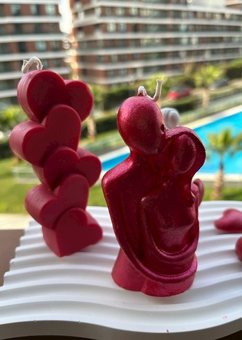 Beyaz Dalgalı Tabanlı Kalp ve Figürlü Biblo mum - Görsel 5