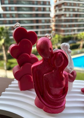 Beyaz Dalgalı Tabanlı Kalp ve Figürlü Biblo mum - Görsel 4