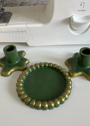 Koyu Yeşil Mumluk ve sunumluk  Seti - Görsel 2