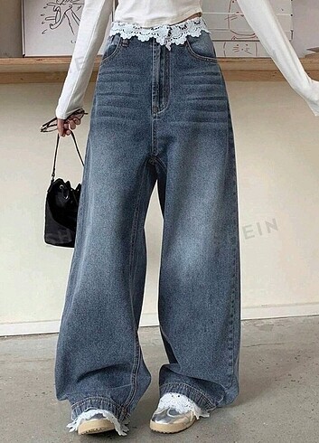 s Beden Dantel Detaylı Kot Pantalon (wide leg jeans) 