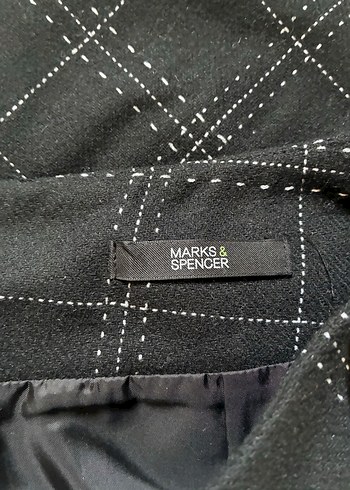 Marks & Spencer Dugmeli Siyah Yun Karisimli Sik Ekose Kadin Etek