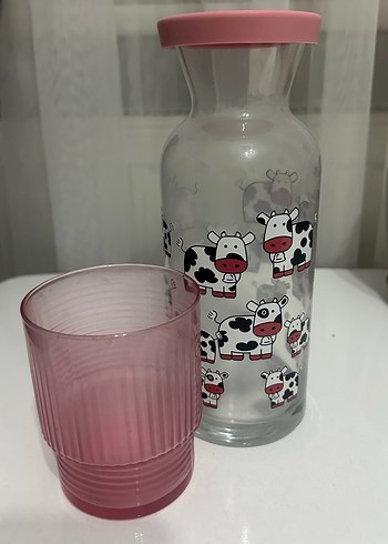 Pembe su Şişesi ve Bardak Seti - Görsel 3