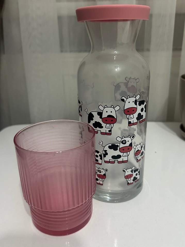 Pembe su Şişesi ve Bardak Seti - Görsel 3