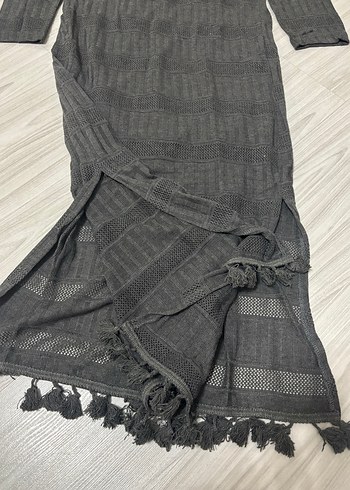 Gri Uzun Kollu Örme Kadın Elbise - Görsel 2