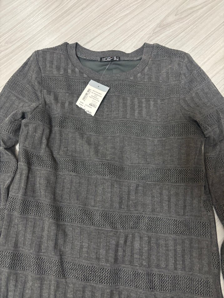 Gri Uzun Kollu Örme Kadın Elbise - Görsel 3