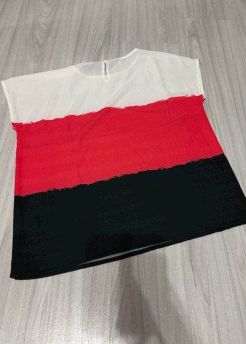 Diğer Kısa Kollu Renk Bloklu Kadın Bluz