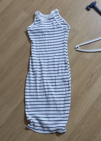 Çizgili Strappy Midi Elbise - Görsel 3