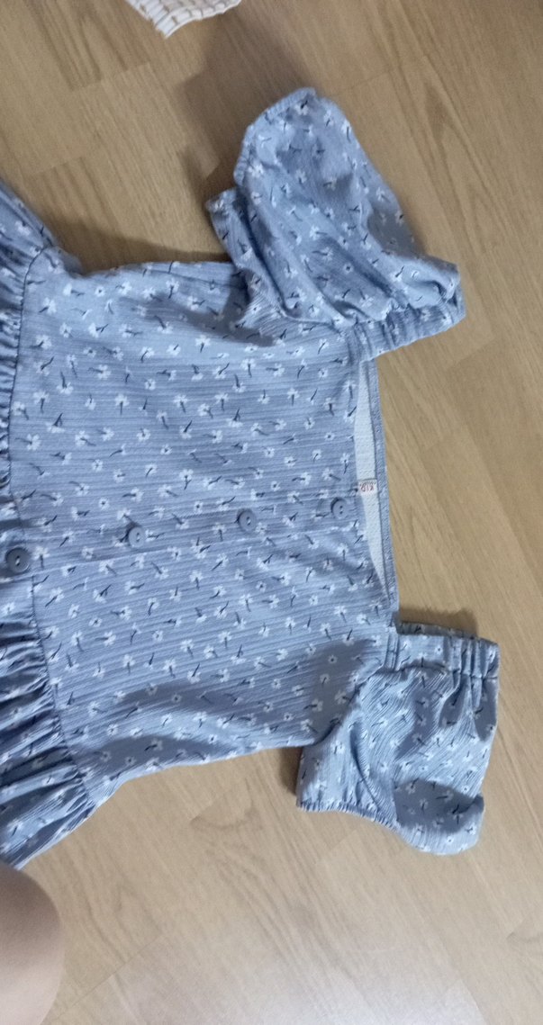 Kız Çocuk V Yakalı Fırfırlı Mavi Elbise - Görsel 2