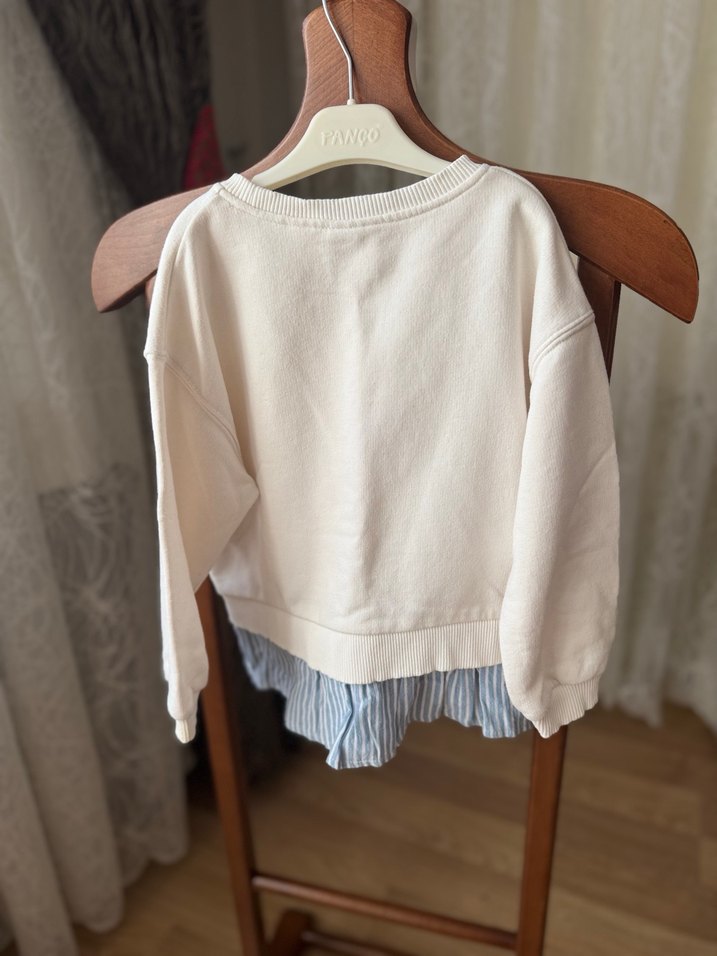 Kız Çocuk Beyaz Pamuklu Sweatshirt - Görsel 2