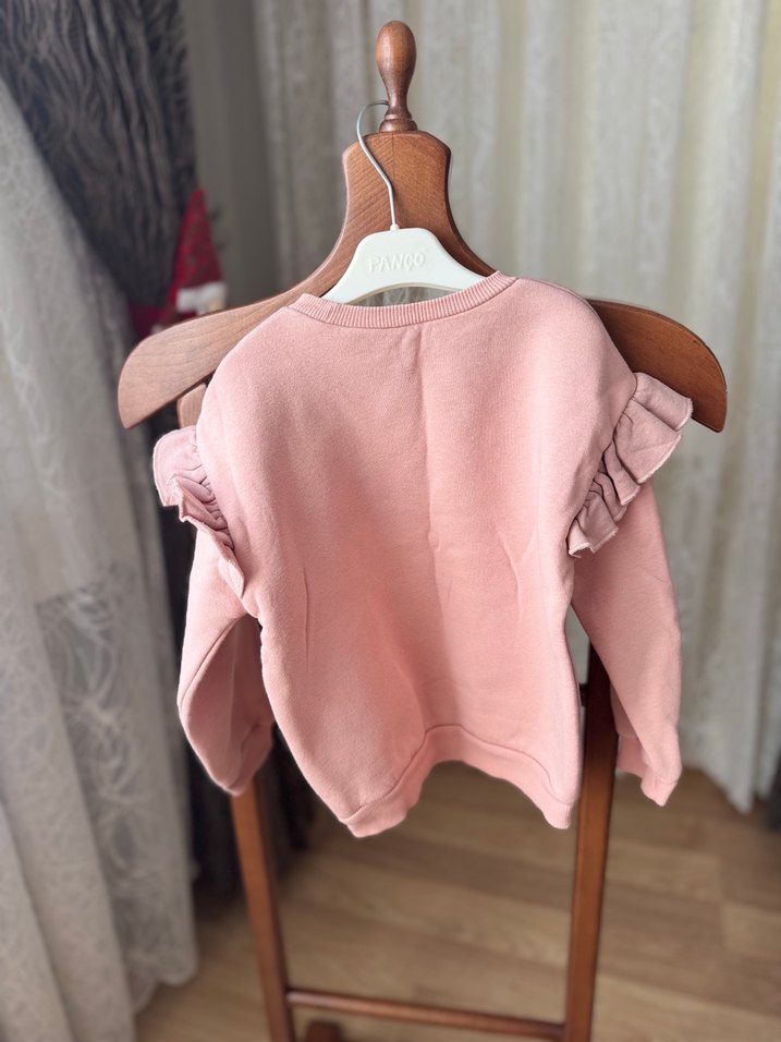 Kız Çocuk Pembe Fırfırlı Sweatshirt - Görsel 4