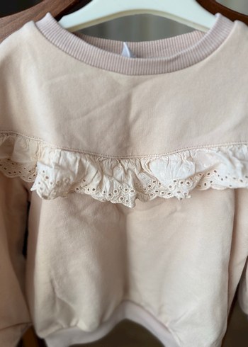 Nakışlı Fırfırlı Bej Kız Sweatshirt - Görsel 2