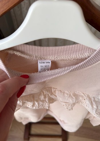 Nakışlı Fırfırlı Bej Kız Sweatshirt - Görsel 3