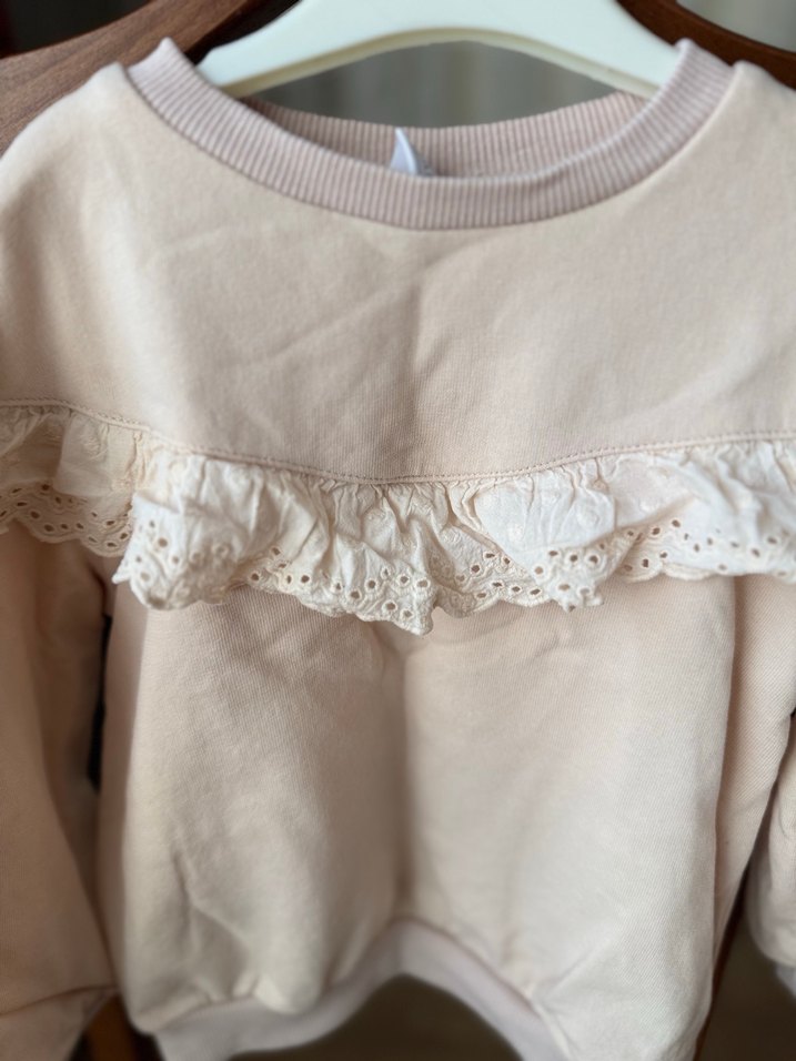 Nakışlı Fırfırlı Bej Kız Sweatshirt - Görsel 2