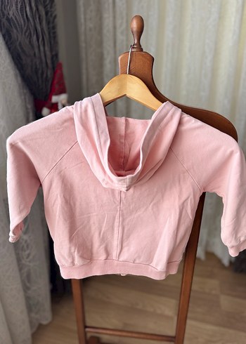Kız Çocuk Pembe Fermuarlı Kapüşonlu Sweatshirt - Görsel 2