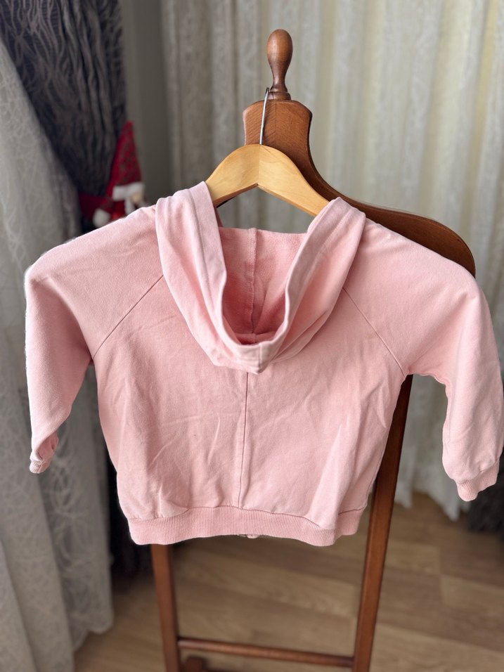 Kız Çocuk Pembe Fermuarlı Kapüşonlu Sweatshirt - Görsel 2
