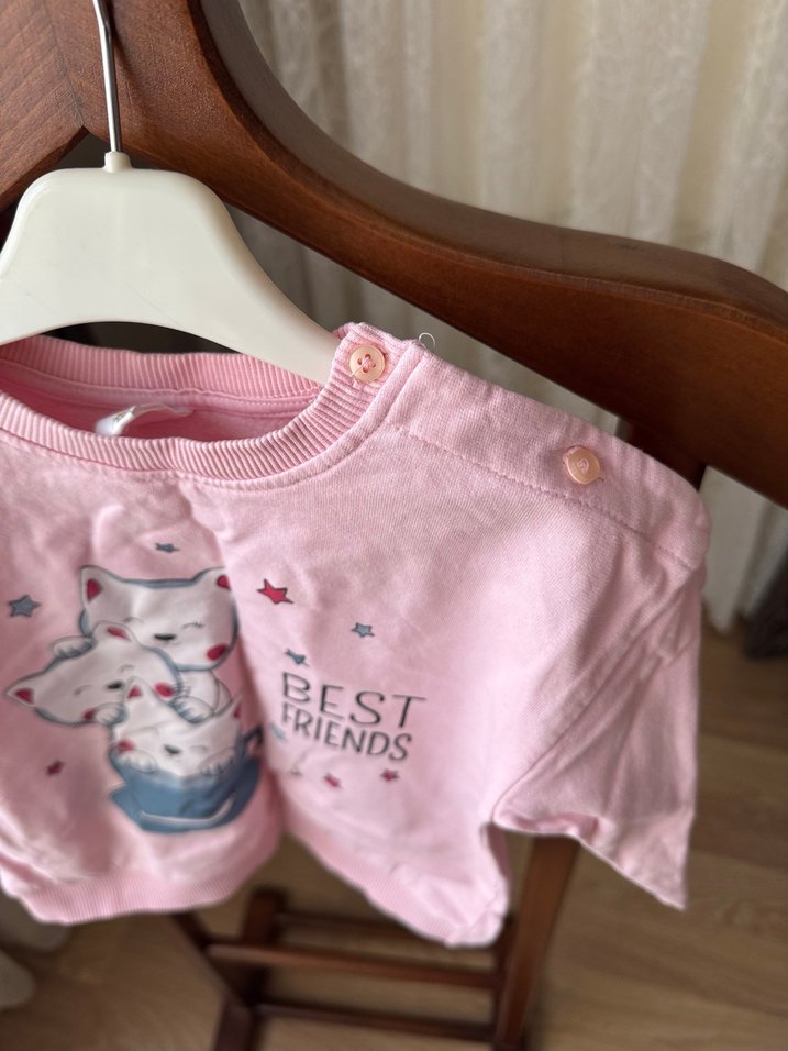 Pembe Baskılı Kız Sweatshirt - Görsel 2