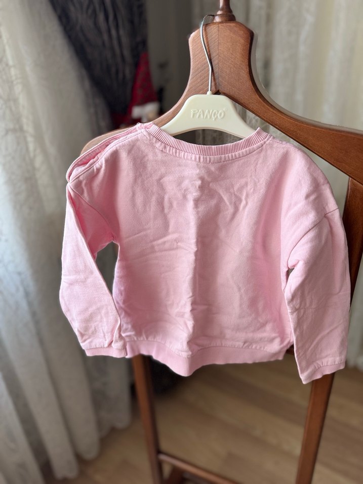 Pembe Baskılı Kız Sweatshirt - Görsel 3