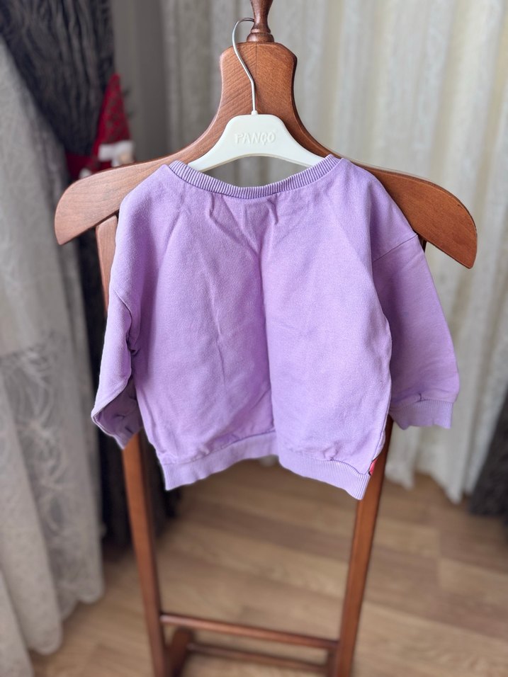 Mor Minnie mouse ve mickey mouse Baskılı Kız Sweatshirt - Görsel 3