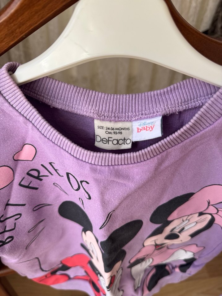 Mor Minnie mouse ve mickey mouse Baskılı Kız Sweatshirt - Görsel 2