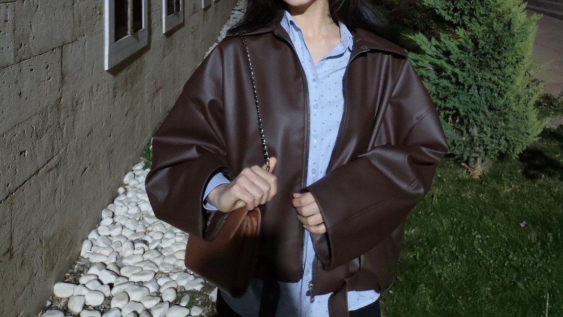 pull and bear deri ceket - Görsel 2