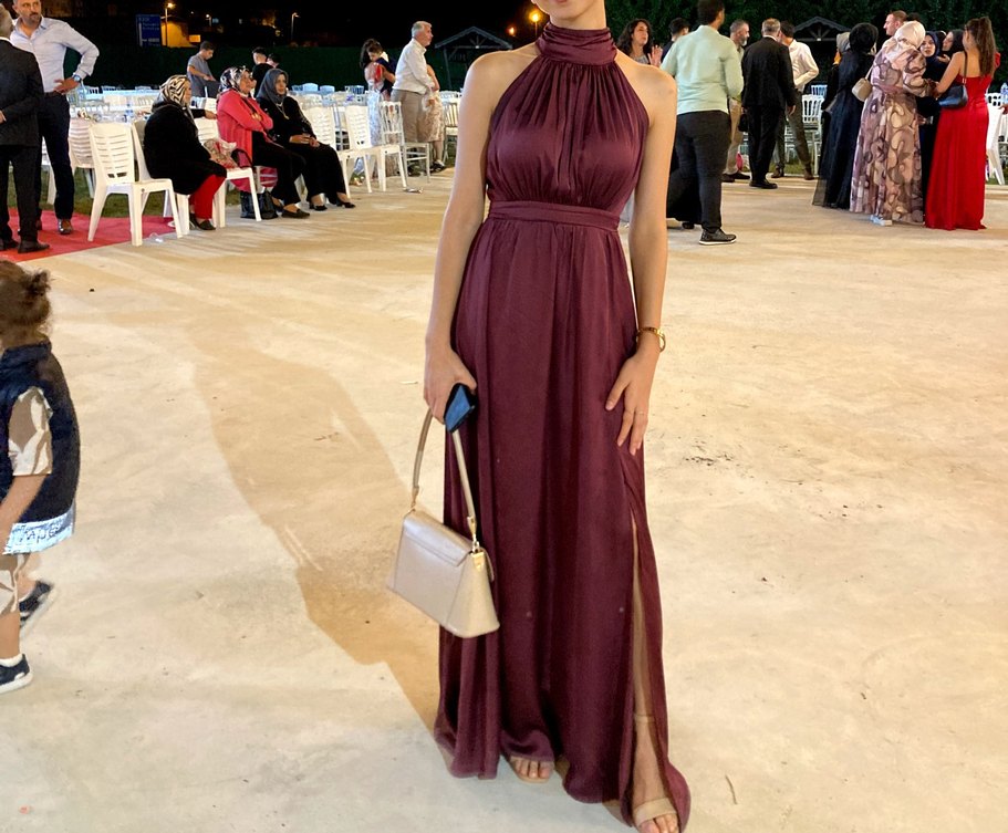 saten uzun elbise - Görsel 3