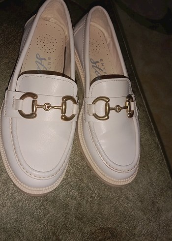 37 Beden beyaz Renk Beyaz Kemerli Kadın Platform Loafer