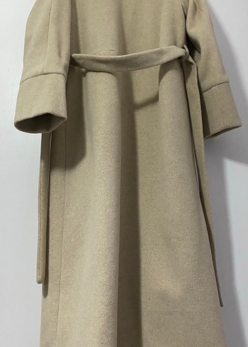 Düğmeli Bej Kadın Uzun Kaşe Kaban - Görsel 4