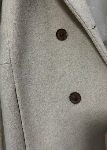 Düğmeli Bej Kadın Uzun Kaşe Kaban - Görsel 6