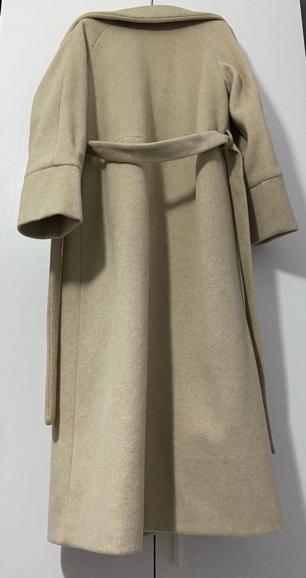 Düğmeli Bej Kadın Uzun Kaşe Kaban - Görsel 4