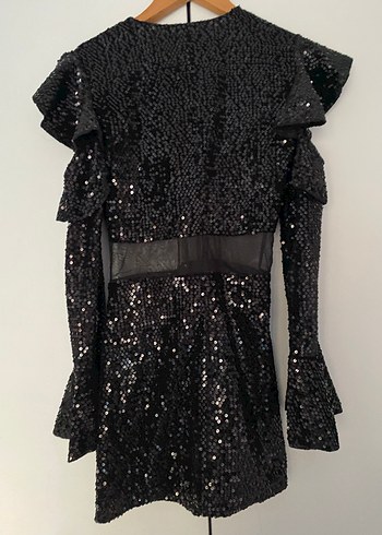 Siyah Parlak Mini V Yaka Abiye Elbise - Görsel 2