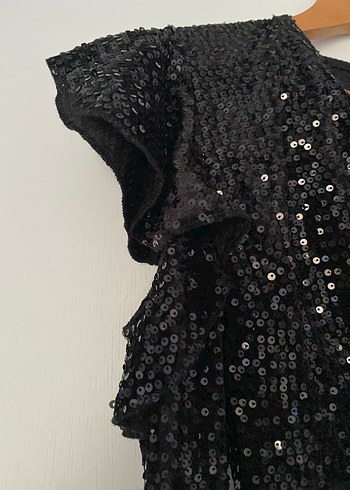 Siyah Parlak Mini V Yaka Abiye Elbise - Görsel 3