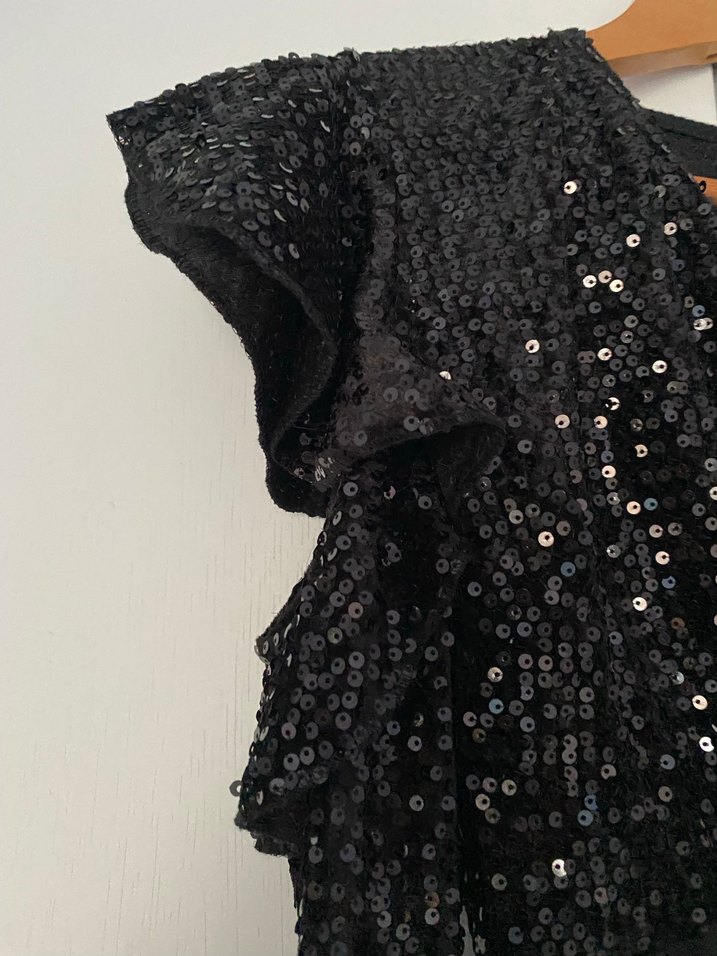 Siyah Parlak Mini V Yaka Abiye Elbise - Görsel 3