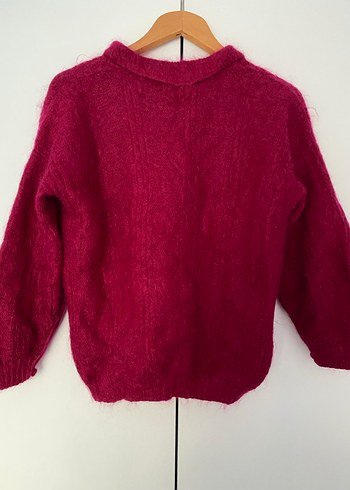 Bordo Örgü Kadın Yün Kazak - Görsel 3