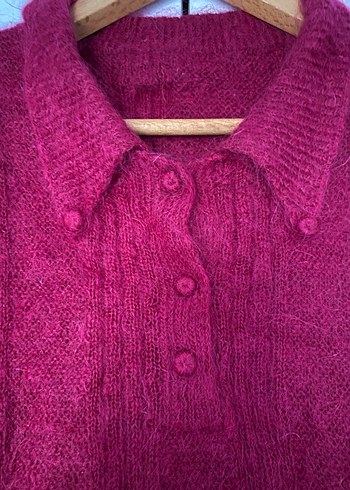 Bordo Örgü Kadın Yün Kazak - Görsel 2