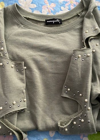 Mint yeşili Uzun Kollu Delikli Triko Kadın Kazak - Görsel 2