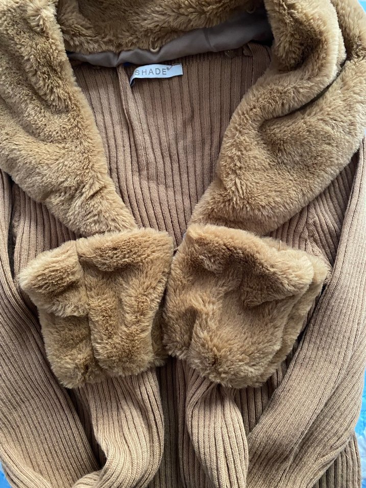 Kürk Detaylı Camel Triko Kazak Standart Beden - Görsel 3