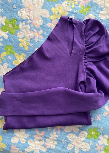 Mor Tek Omuzlu Uzun Kollu Bluz Standart Beden - Görsel 2