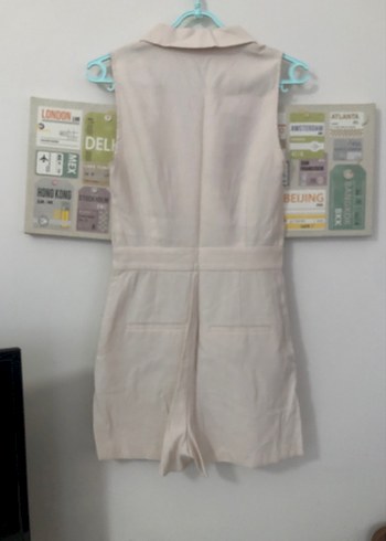 Bej Keten Düğmeli Kolsuz Tulum - Görsel 5